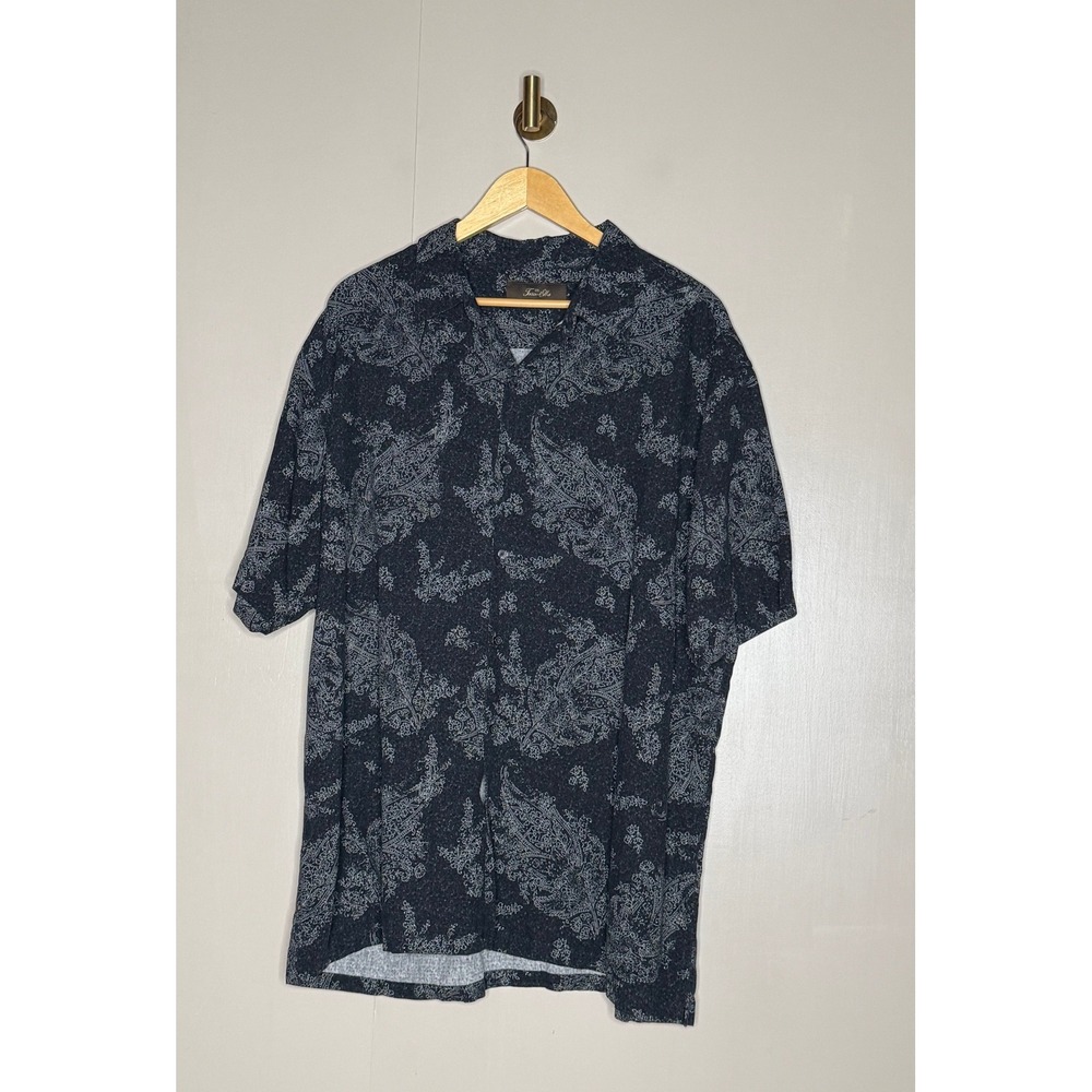 Tasso Elba Silk Linen Paisley Button Down Shirt Men's XXL Black